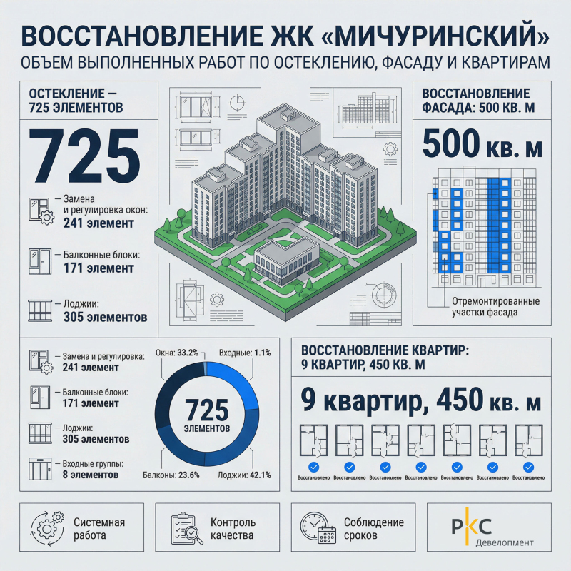 ГК "РКС Девелопмент" завершил восстановительные работы в жилом комплексе «Мичуринский» в Твери